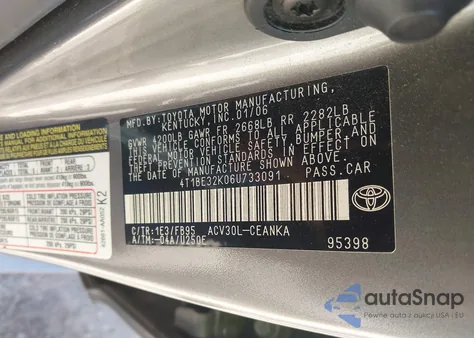 2006 Toyota Camry Le from USA, damaged, VIN 4T1BE32K06U733091
